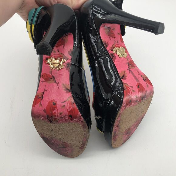 Betsey Johnson Black Womens 7.5 Open Peep Toe High Heels Shoes Multicolor Floral - Picture 15 of 16